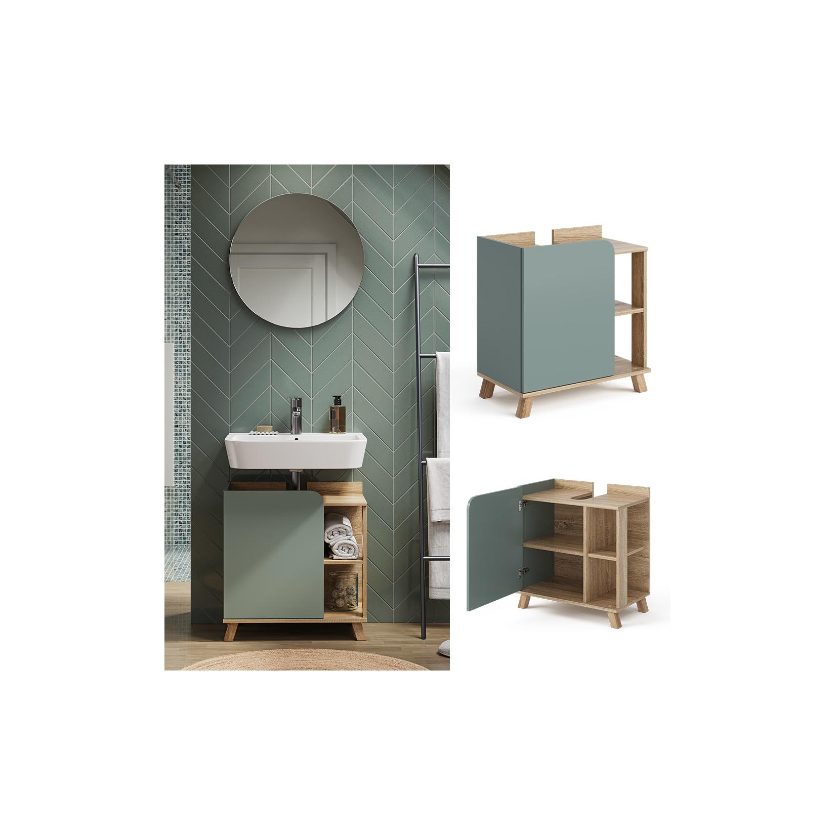 Vicco Waschbeckenunterschrank Karen Sonoma Mintgrün 60 x 65 cm Tür offene Fächer