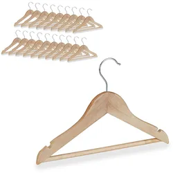 Relaxdays Kinder Kleiderbügel, 20er Set, Hosenstange, Hemd, 360 Grad drehbar, Mädchen, Jungen, Baby Bügel, Holz, natur