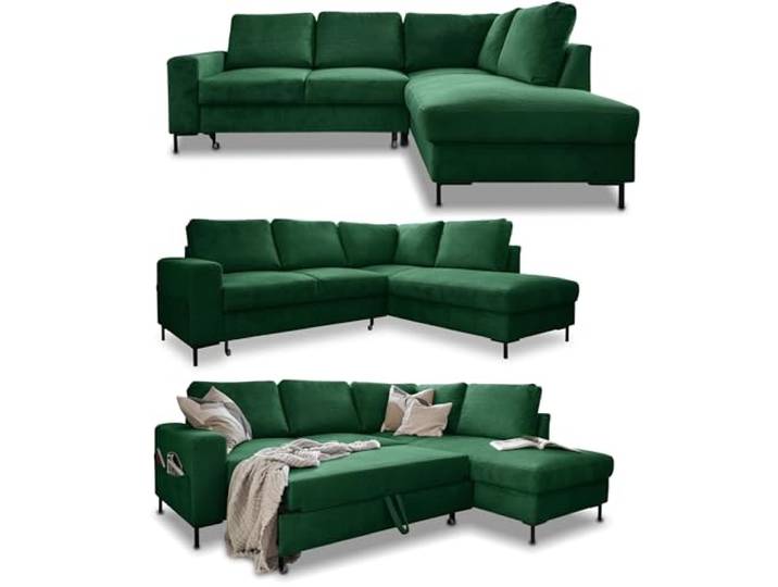 MIUFORM Lofty Lilly, 6er Ecksofa mit Schlaffunktion, Rechts, Flaschengrün Kord Sofa mit Schlaffunktion, Schlafsofa mit Bettkasten, Ecksofa L-Form, 237x197x84cm, Couch mit Schlaffunktion, Sofa Bed