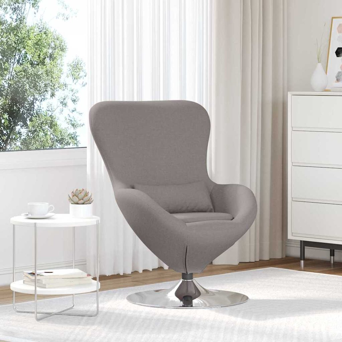 vidaXL Moderne Eivormige Lounge Stoel - Taupe - Stof
