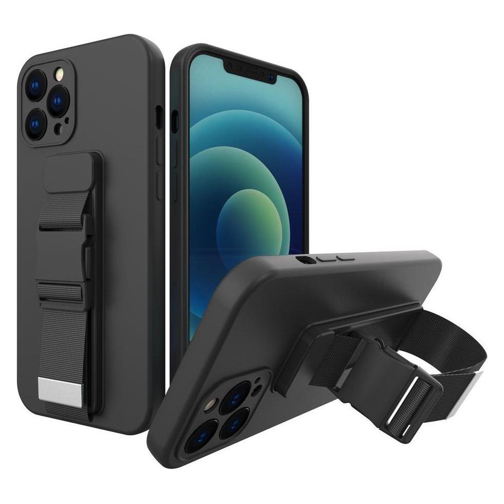 Hurtel Rope case gel case with a lanyard chain handbag lanyard Samsung Galaxy A12 black (1404978613)