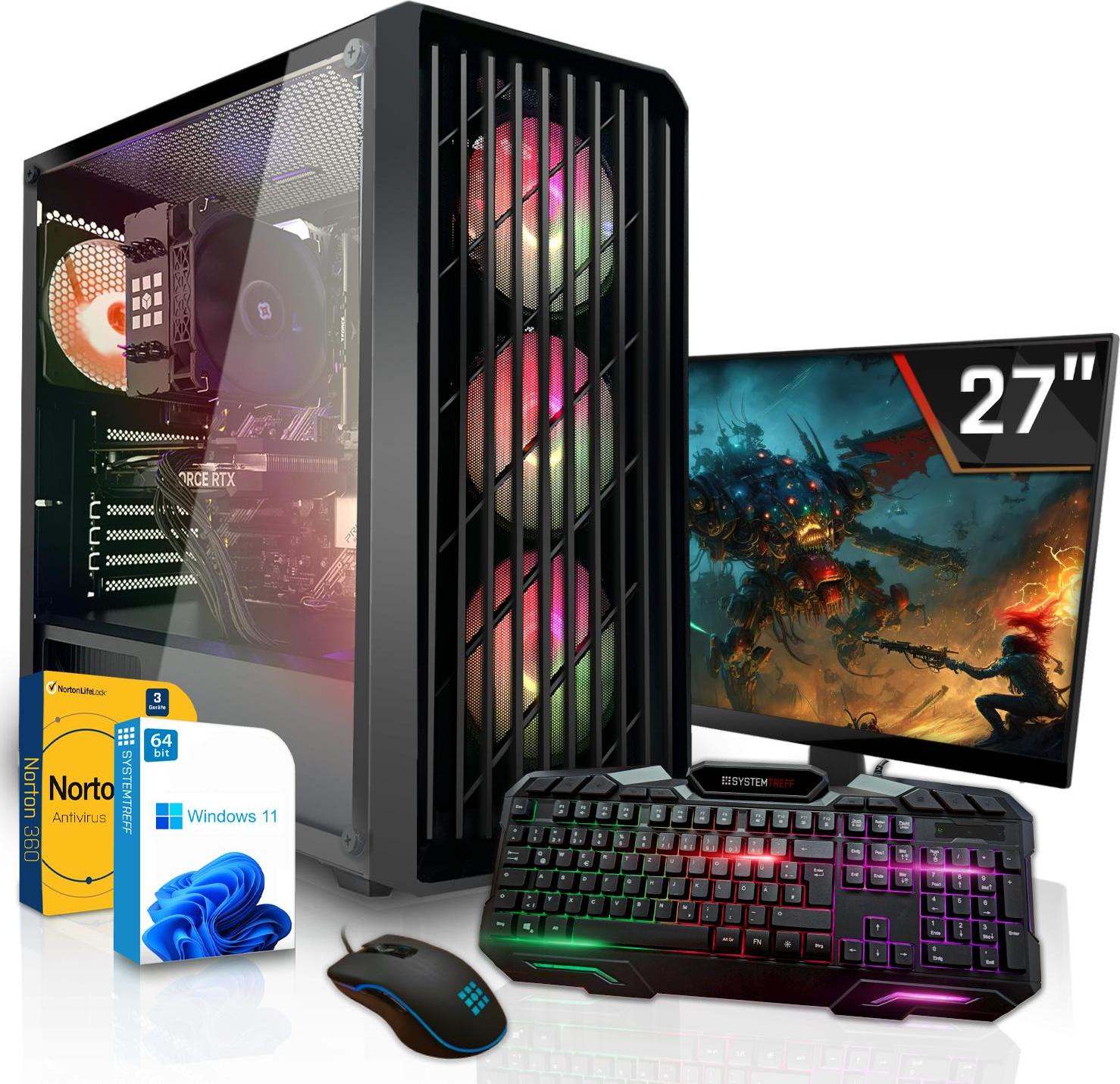 SYSTEMTREFF Gamer Komplett-System - Ryzen 7 5800XT - Nvidia GeForce RTX 5060 Ti 16GB - 32GB DDR4 - 1TB NVMe - 27 Zoll Monitor - Desktop PC