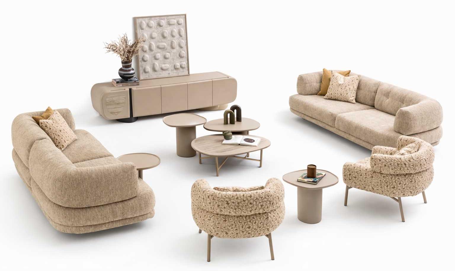 Beige Sofagarniture 2 x Sofas 2 x Sessel 2 x Tische TV Lowboard