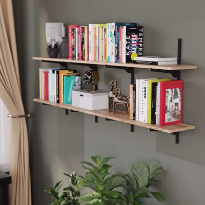 Wallniture Turin 60 Inch Long Wall Bookshelf, Floating Shelf with Adjustable Brackets, Farmhouse, Custom Finish and Tier Options