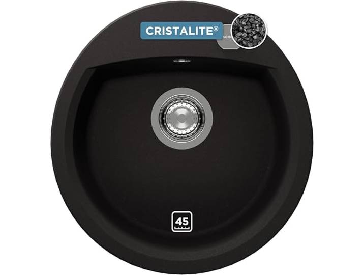 SCHOCK Küchenspüle Manhattan R-100 in Nero I runde Granitspüle für 45 cm Unterschrank I kratzfestes pflegeleichtes Cristalite I tiefes Becken für mehr Komfort I Design Spüle mit Excenterbedienung