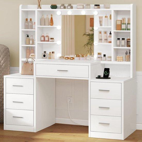 Wit Kaptafel met Spiegel en Geïntegreerde Sockets - Beauty Station - Breedte: 120 cm