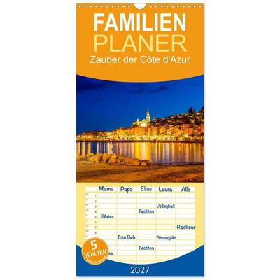 Familienplaner 2027 - Zauber der Côte d'Azur mit 5 Spalten (Wandkalender, 21 x 45 cm) CALVENDO
