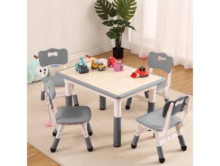 Garvee Höhenverstellbares Kinder-Tisch- Und Stuhlset (5-Teilig) Spieltisch mit 4 Stühlen, beschreibbare Tischplatte im Graffiti-Stil, leicht zu reinigende Oberfläche, Kinder von 2-10 Jahren