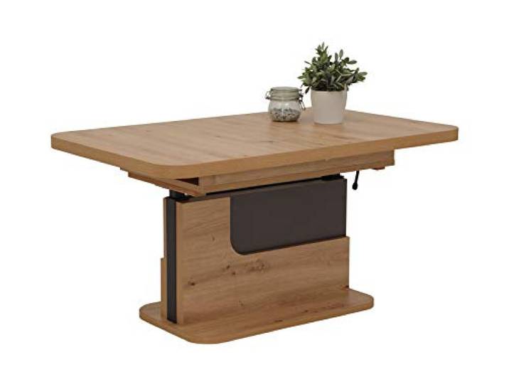 DEINE TANTE EMMA 145195L8A Herbert Artisan Eiche Nb. / Anthrazit grau Couchtisch Beistelltisch Wohnzimmertisch höhenverstellbar, ausziehbar Säulengestell