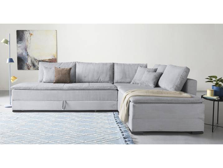 Home affaire Night & Day L-Form, B: 321 cm, mit Dauer-Schlaffunktion 180x200 cm Schlaffunktion, Bettkasten, Topper & 3 Zierkissen, Boxspringbett Cord