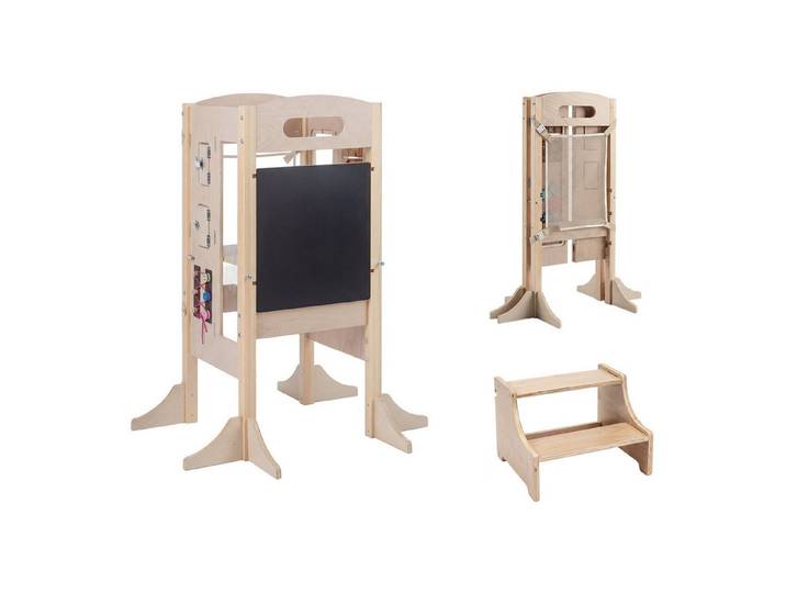 COSTWAY Tritthocker 3in1 Lernturm Klappbar, Montessori Lernstuhl, 3 stufig höhenverstellbar