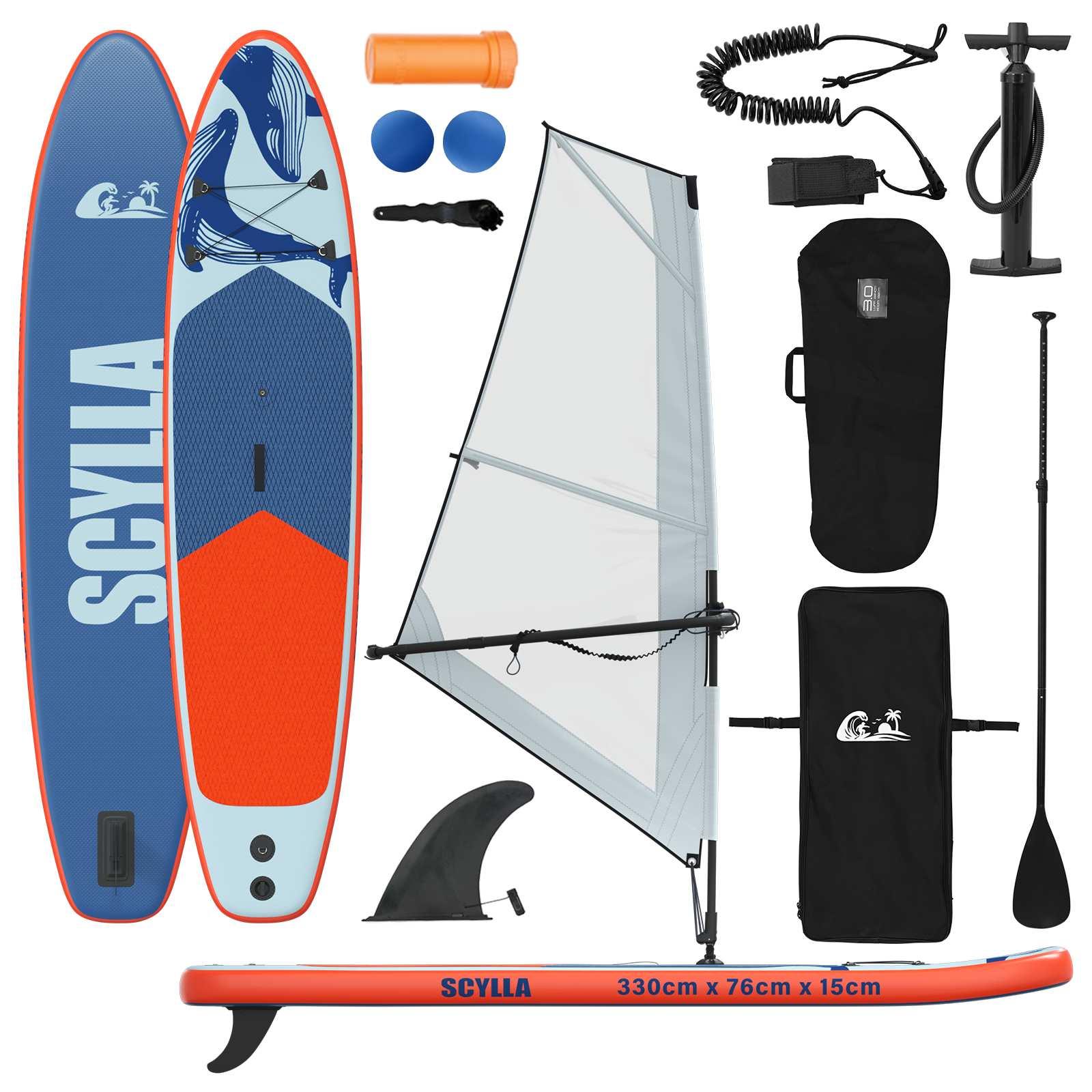 Aufblasbares SUP-Board mit Segel, SCYLLA, 330 x 76 x 15 cm, Blau