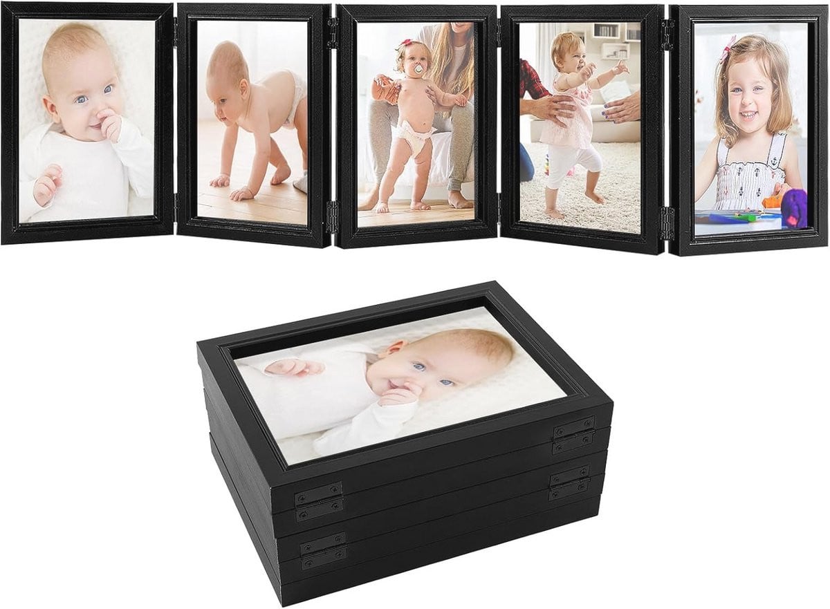 Rustiek Vouwframe voor Foto's - 5-kleurige Collage Lijst met Natuurlijke Houtlook voor Thuis