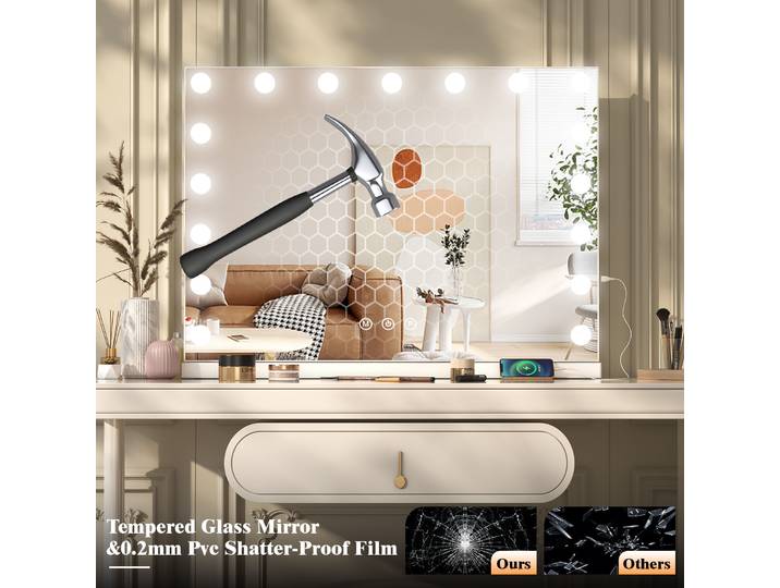 YAMISSI Hollywood miroir de maquillage grand miroir de lumière de vanité avec ampoule à 17 LED à intensité variable Port de chargement USB miroir de maquillage de vanité