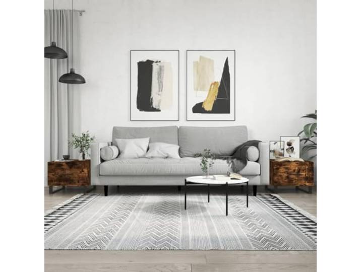 HEFZGDB Couchtische 2 STK. Räuchereiche 50x50x40 cm Holzwerkstoff mit Schublade und Eisenbeinen - Langlebiger Beistelltisch für Wohnzimmer mit Stauraum
