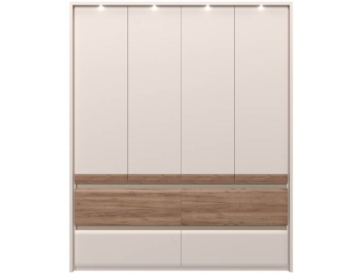 Kleiderschrank, MDF, Beige, 187×226×60 cm, Mit Beleuchtung & Grifflose Optik, Modern, Places of Style