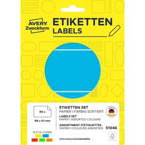 Zweckform Vielzwecketiketten 51046,farbig sortiert, 98 x 51 mm, 30 Blatt, 90 Stück