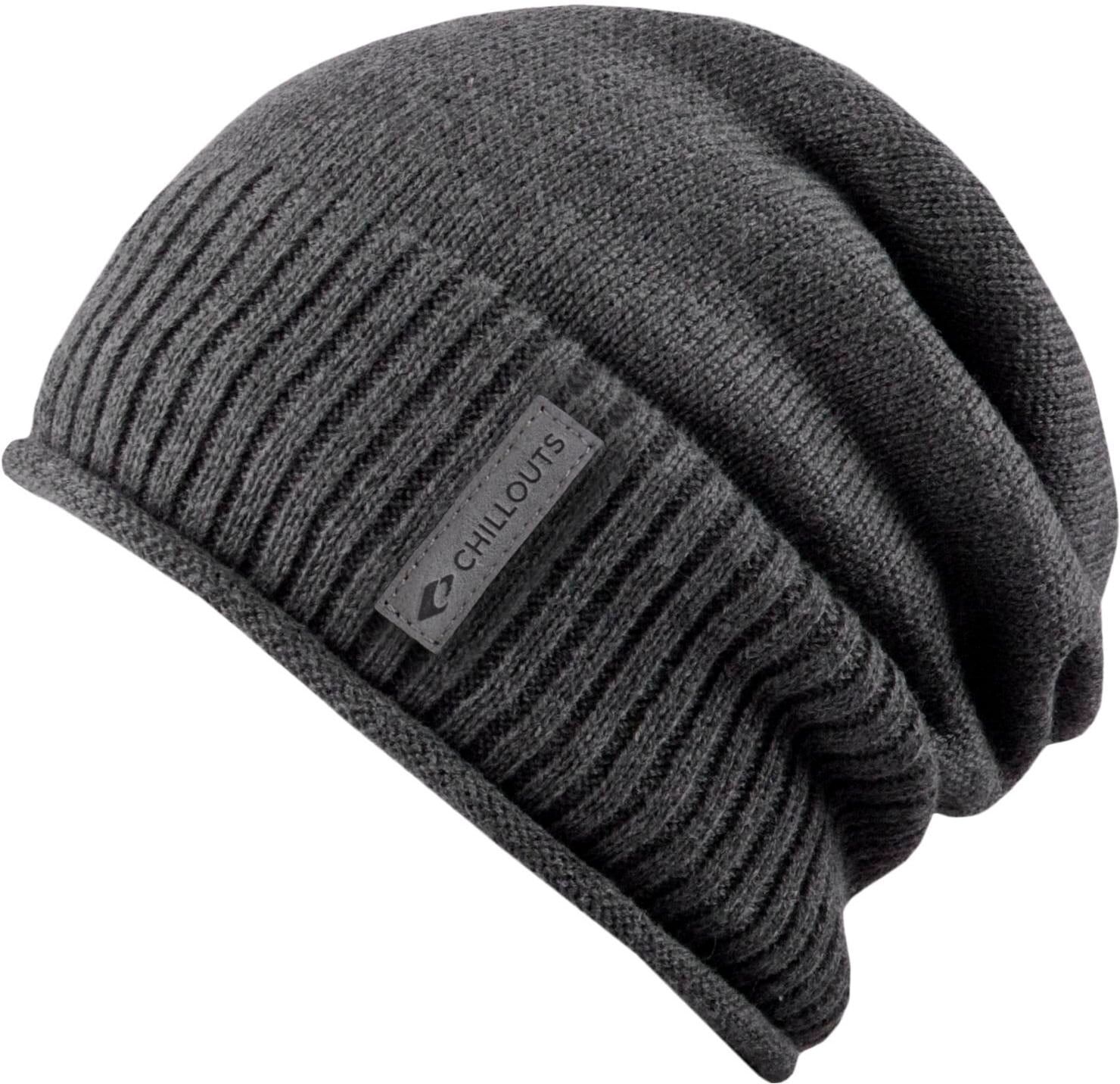 Beanie CHILLOUTS "Etienne Hat", Damen, grau, Strick, Baumwolle, unifarben, Mützen Beanie, Strickbeanie mit Rollkante