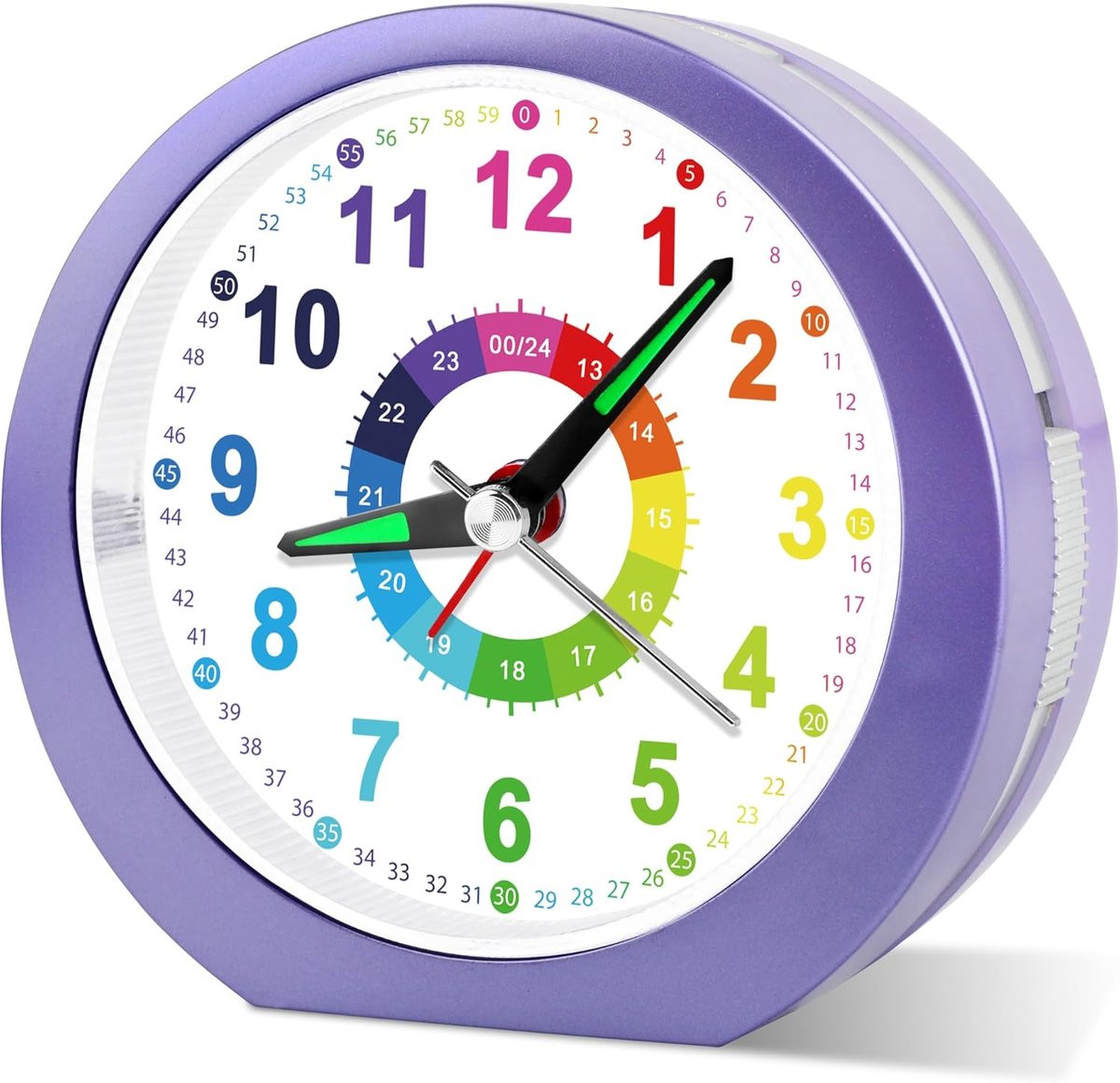 SnelShoppen Analoge Alarmklok voor Kinderen met Nachtlampje en Snooze Functie, Lavender Paar