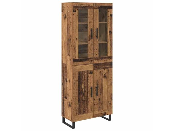 Highboard 2er Set Altholz Holzwerkstoff mit Türen Standschrank Holzwerkstoff, Glaselemente, Eisenbeine, Doppeltüren, viel Stauraum, Esszimmer, Wohnzimmer