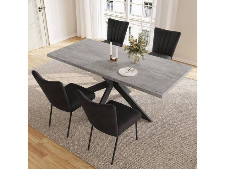 JIEXI Ensembles de salle à manger pour 4 à 6 personnes table à rallonges (table 130-170 cm + 4 chaises noires)