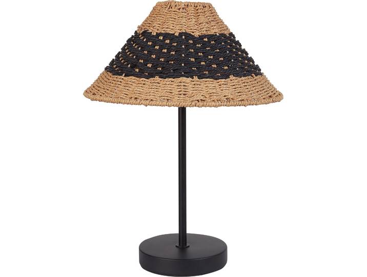 BELIANI Tischlampe Beige u. Schwarz Metall 40 cm Papierschirm Kegelform Langes Kabel mit Schalter Boho Schlaf- u. Wohnzimmer Beleuchtung Tischleuchte