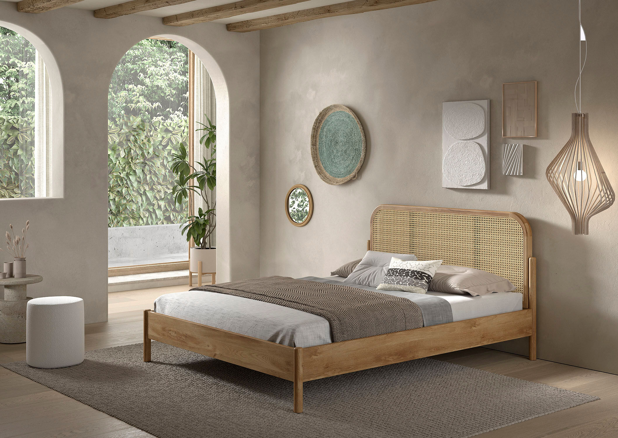Bettgestell VIPACK "Olive, Bettpfosten Eiche massiv und furnierten Bettseiten", braun (eiche natur, eiche natur, eiche natur), B:168,5cm H:90cm L:208,5cm, Betten, Bettgestell, ohne Lattenrost, mit höhenverstellbarem Rahmenbeschlag, drei Breiten eiche natu