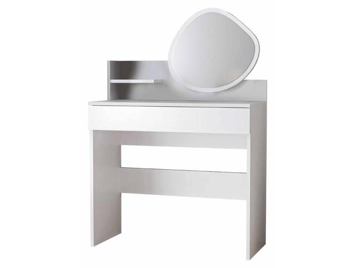 Coiffeuse avec miroir en bois « Harmony Mini Amorphous » - 90 x 40 x 133 cm - Blanc