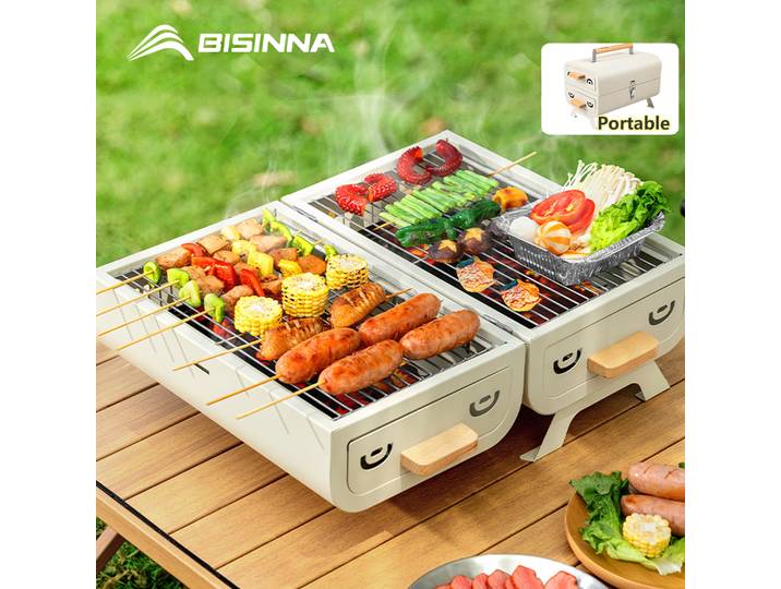 BISINNA Camping barbecue poêle multi-fonctionnel portable barbecue gril à charbon de bois avec double face fournitures de Camping