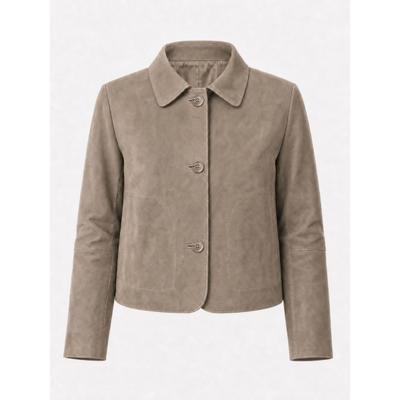Bolerojacke RICANO "Lederjacke Jeena", Damen, Gr. S, grau (taupe (velours)), Obermaterial: 100% Lammnappaleder LANA. Futter: 100% Polyester PES., schmal cropped, Rundhals, Jacken, Handgefertigt aus echtem Leder