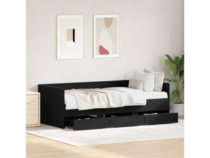 KTHLBRH Daybed Eiche Schwarz 90 x 200 cm mit Kopfteil Mehrschichtiges Holz, integrierte Schubladen, Lattenroststruktur, minimalistisches Design
