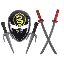 Ninja-Krieger-Set, Maske, Schwerter, Dolche, rote Dekorationen