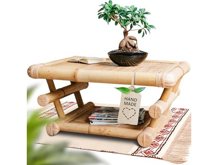 livasia Couchtisch aus Bambus – 85x55x85x40cm – Handgefertigter Beistelltisch aus Bali, Nachhaltige Herstellung, für entspannende Bali Atmosphäre Zuhause