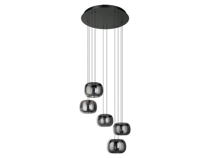 EGLO LED Cluster Hängelampe Hortunas, 5-flammige Pendelleuchte Treppenhaus, dimmbare Deckenlampe, schwarze Esszimmerlampe mit Rauchglas, warmweiß