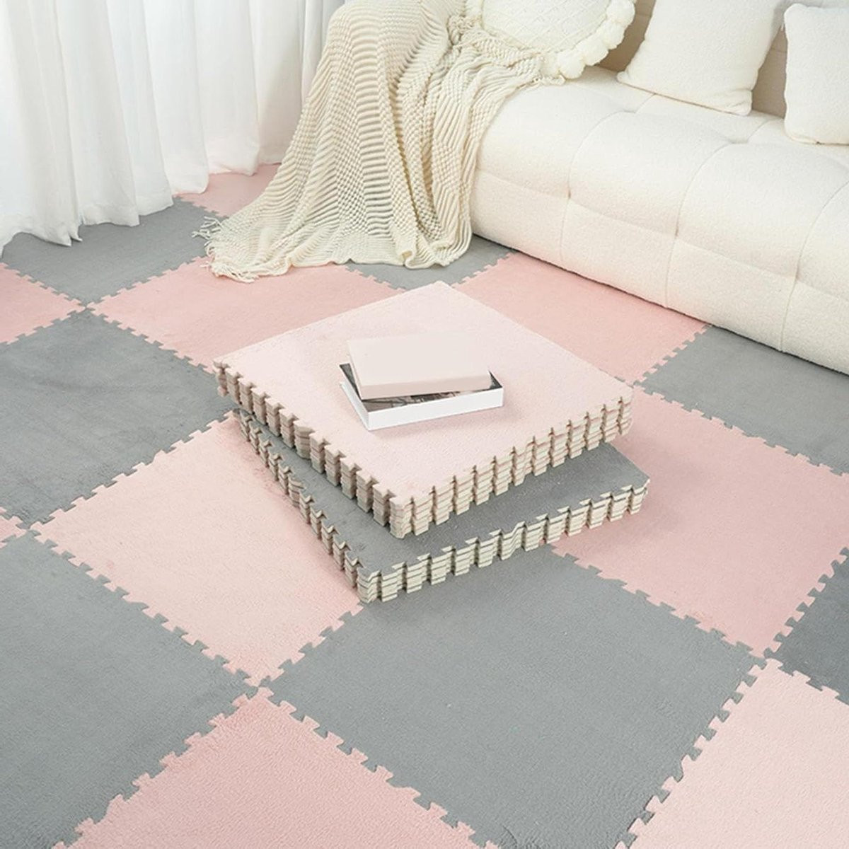 Pluche Schuim Vloermatten Patchwork Tapijttegels - Zachte en Antislip Vloerbescherming