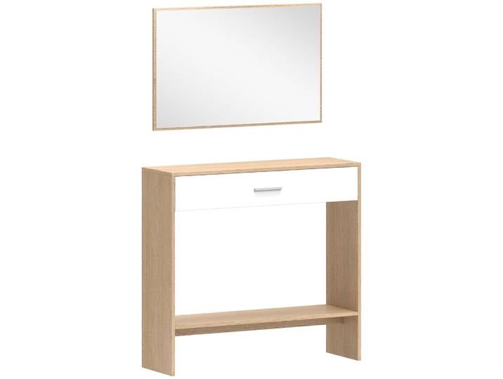 Console meuble + miroir tiroir étagère bois chêne