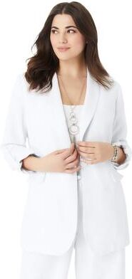 Plus Size Women's Linen Blazer by Roaman's in White (Size 20 W)