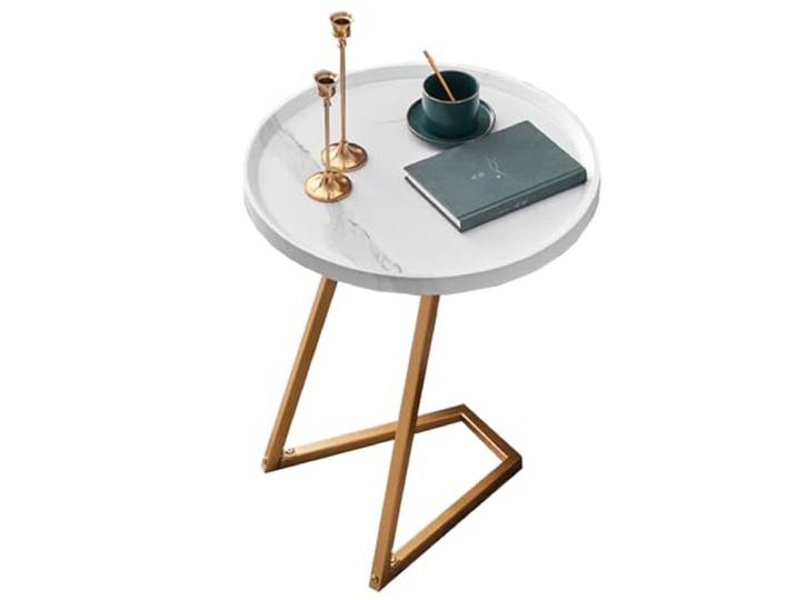 Couchtisch mit Metallrahmen, kleiner TV-Tabletttisch(/White a,50CM)