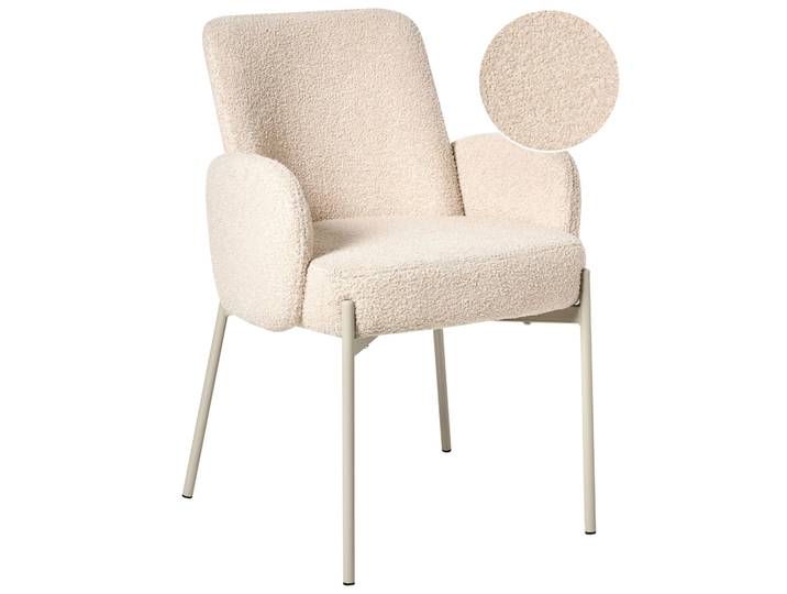 BELIANI Esszimmerstuhl Hellbeige Bouclé Gepolstert mit Schmalen Armlehnen Metallgestell Retro Design Küchenstuhl Polsterstuhl Teddyfell Stuhl