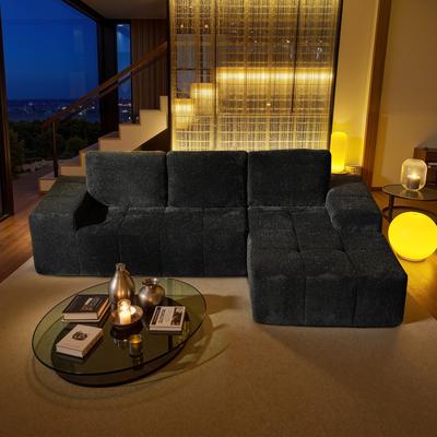 HOOOWOOO Modern Sparkly Velvet Fabric Chaise Sofa