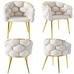 OKWISH Esszimmerstuhl Samt Beige 44x41x74 cm mit goldfarbenem Rückengestell, Metallbeinen und verstellbaren Bodenausgleichern, komfortabel