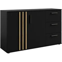 KOMMODE TECTONIC 119,8/72,7/35cm mit 3 Schubladen 2 Türen Schwarz