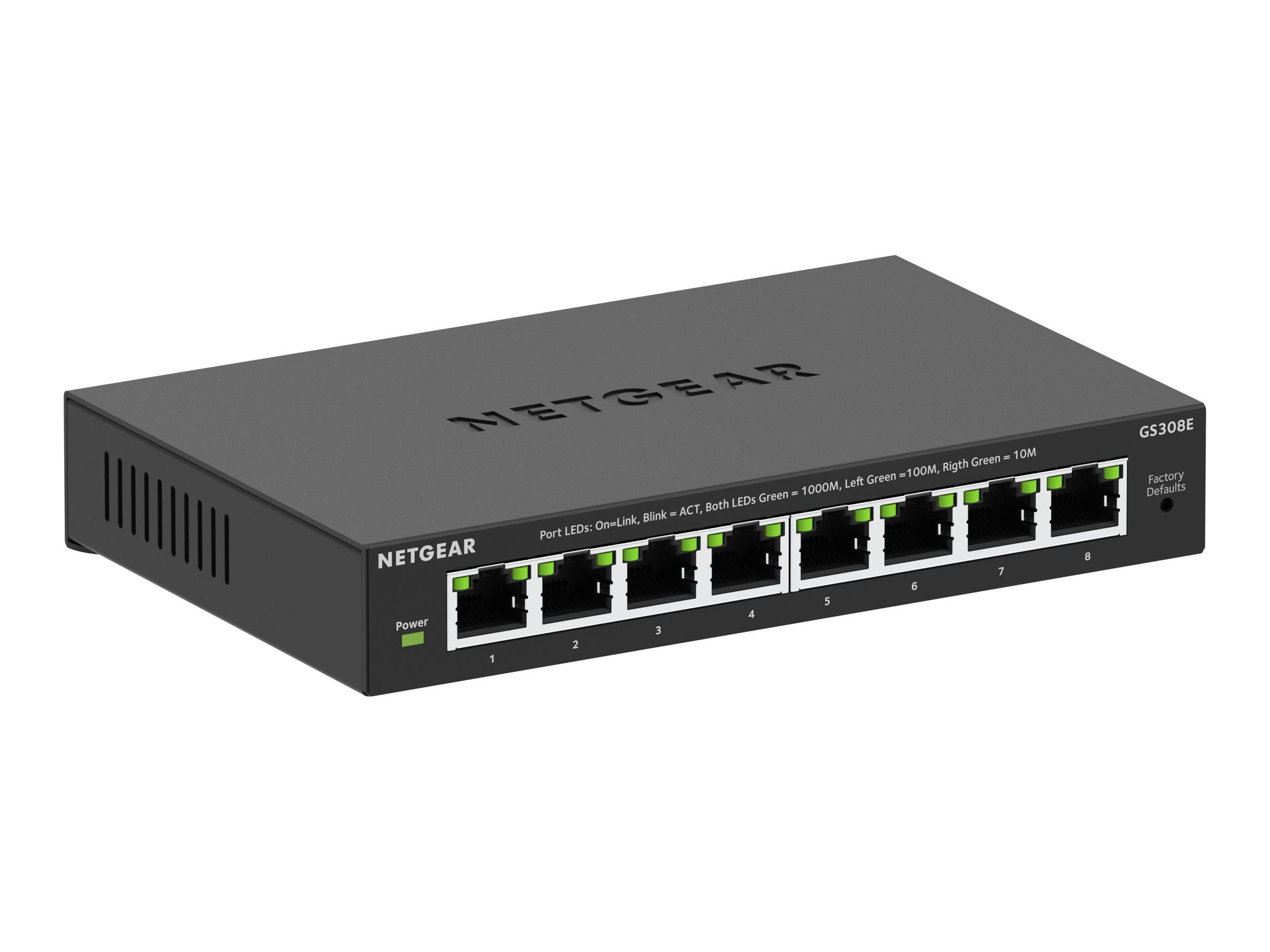 NETGEAR GS308E Managed Switch 8 Port Gigabit Ethernet LAN Switch Plus (Plug-and-Play Netzwerk Switch Managed, IGMP Snooping, QoS, VLAN, lüfterlos, Robustes Metallgehäuse) Schwarz GS308E-400EUS