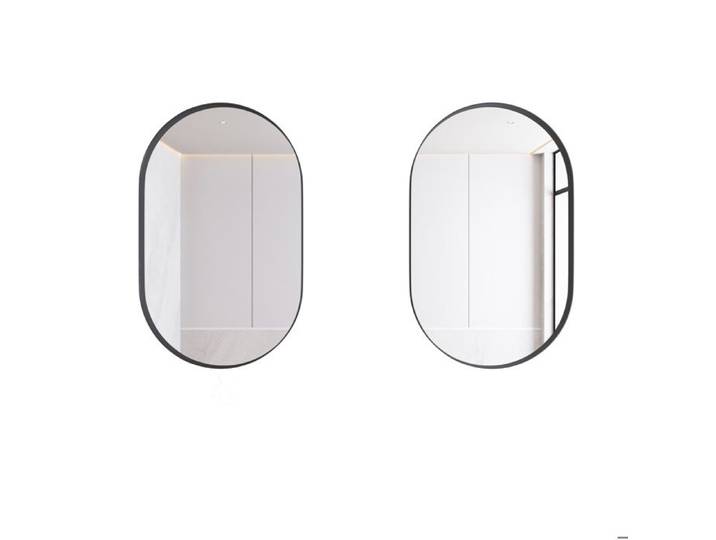 Armoire miroir ovale - cadre metallique noir - murale ou encastrable
