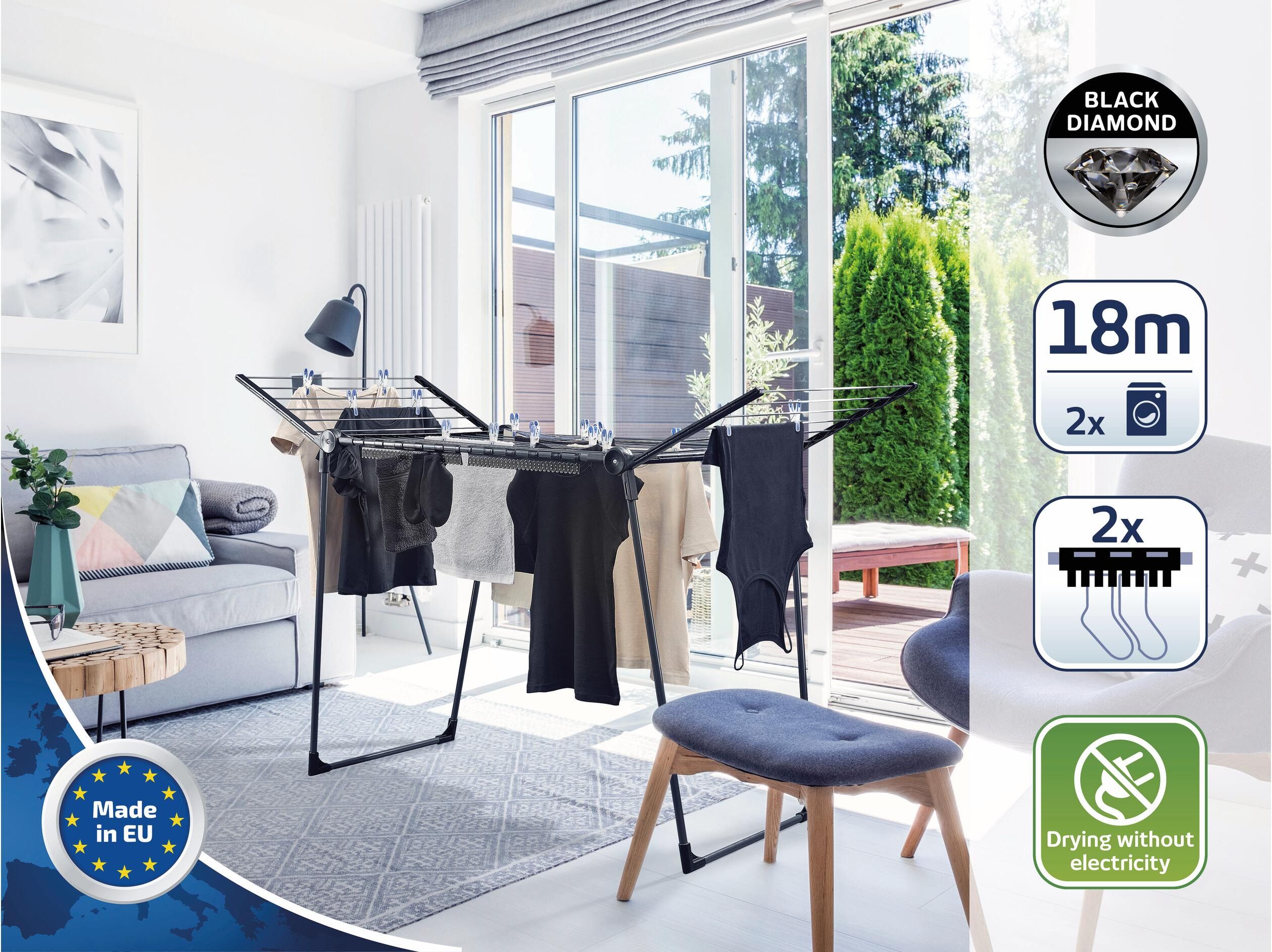 Wäscheständer LEIFHEIT "Pegasus 180 Slim 18 m", grau (anthrazit), Kunststoff, Metall, Wäscheständer, Wäscheständer anthrazit Einheitsgröße