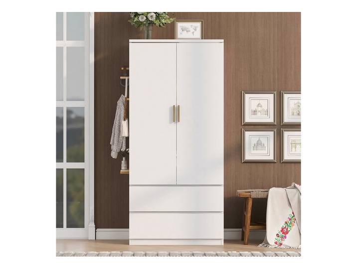 i@home Kleiderschrank Einzelkleiderschrank,Multifunktions-Kleiderschrank,70x50x170cm Lochblech an der Seite,versteckte Staufächer,zwei Schubladen,Weiß