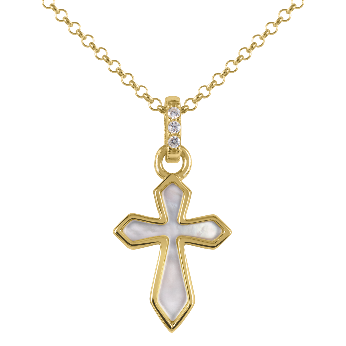 Jacques Lemans Kette Kreuz Sterlingsilber vergoldet mit Perlmutt/Zirkonia