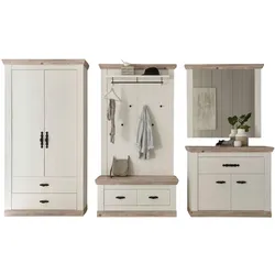GARDEROBENKOMBINATION Pinie weiß, Oslo Pinie Landhaus, Garderobe Set 5-tlg., 341 x 201 cm