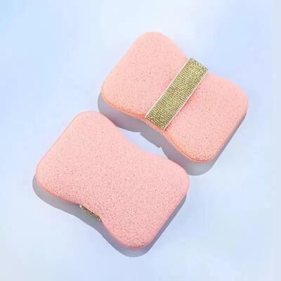 Inspired Living Exfoliating Bath Sponge Body Scrubber With Soap Saver Bag And Wrist Strap pink