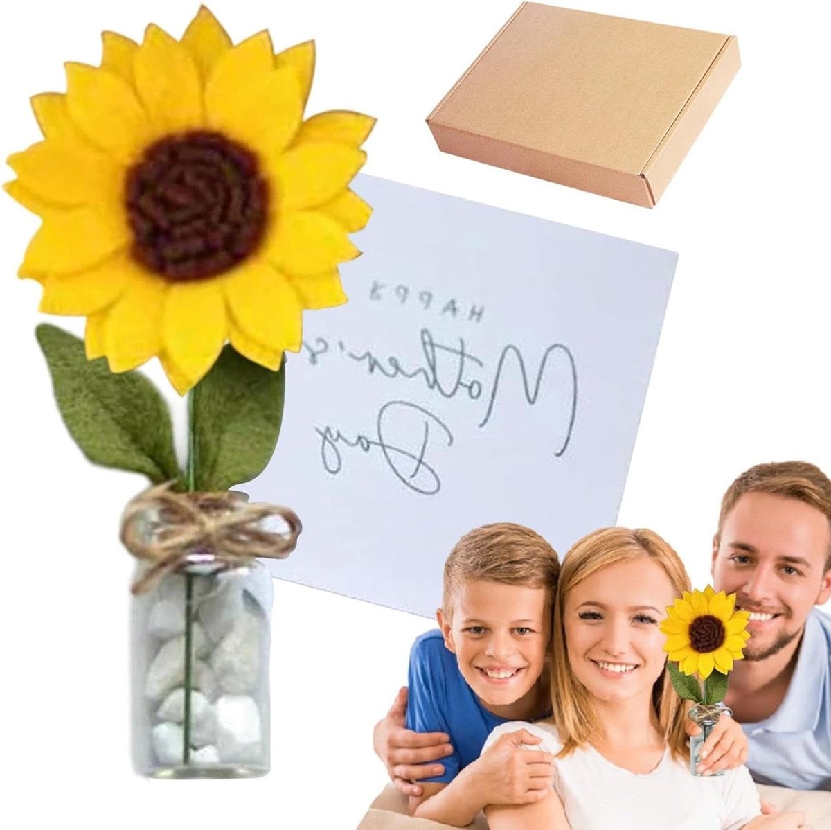 Handgemaakte vilten zonnebloem decoratie - Kunstbloem voor in huis - 12 cm